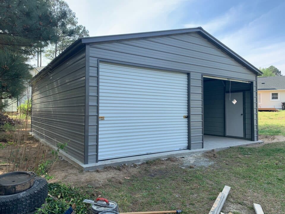 metal garage 24' wide 2 bay walk-in door