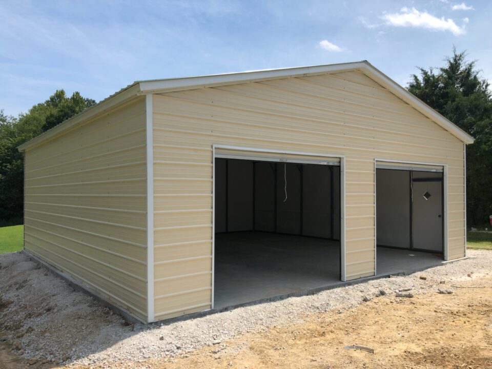 Metal garage horizontal siding double bay
