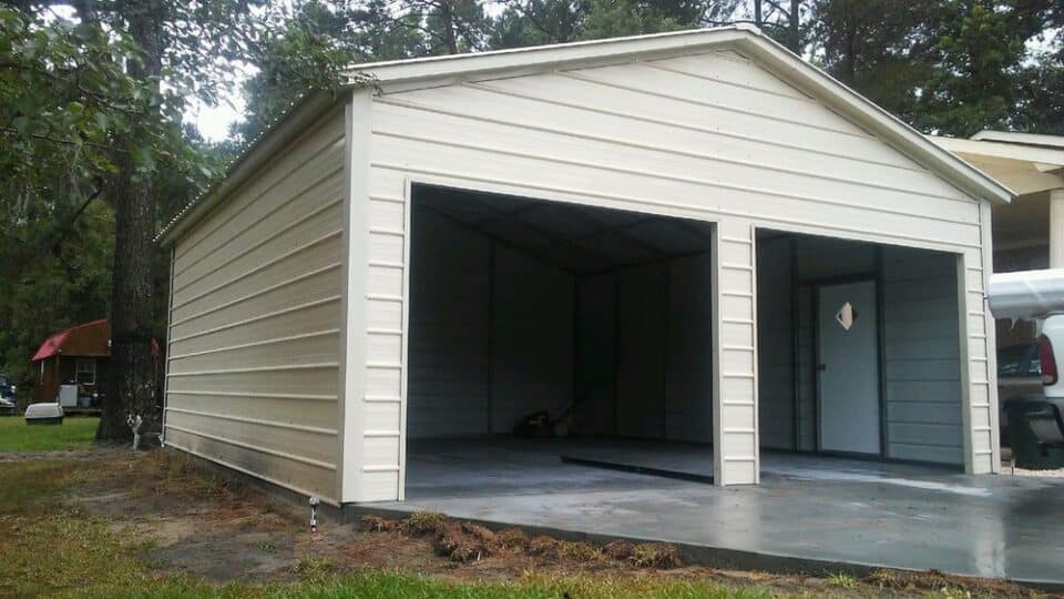 metal garage 2 bay white