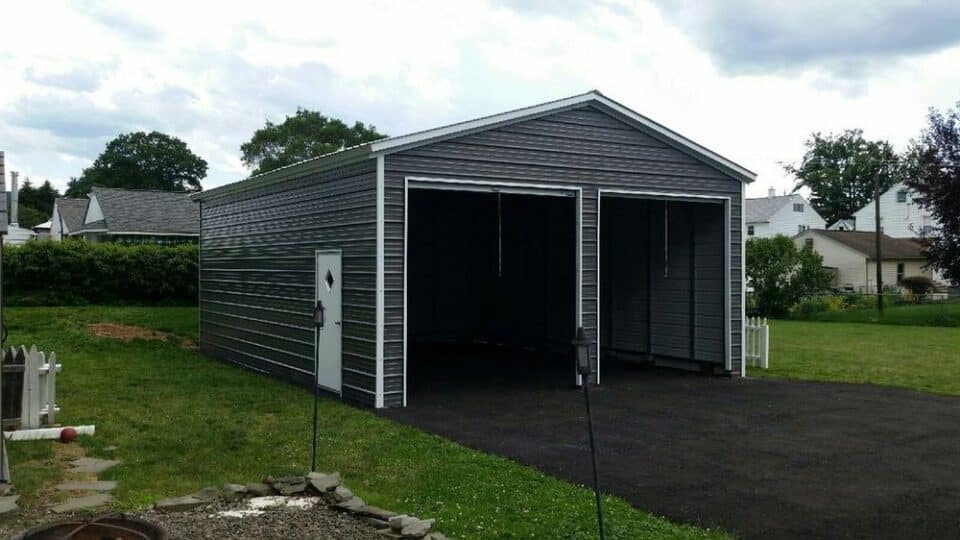 metal garage two bay with side walk-in door